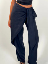 Bow Waist Linen Pants - Black