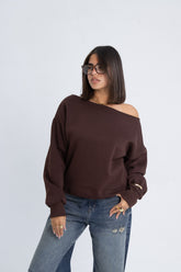 Oversized Offshoulder Top - Brown