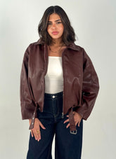 Belted Leather Jacket - Burgundy