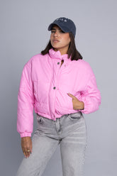 Statement Cropped Puffer Jacket - Pink