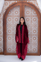 Velvet X Lace Kaftan - Burgundy