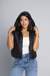 Hooded Cropped Vest - Black