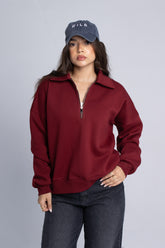 Zip-Up Sweater - Burgundy