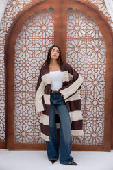 Mesh X Linen Cardigan - Brown