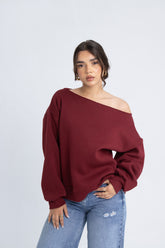 Oversized Offshoulder Top - Burgundy