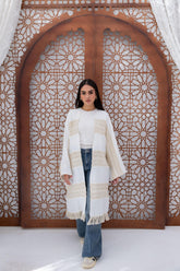 Mesh X Linen Cardigan - White