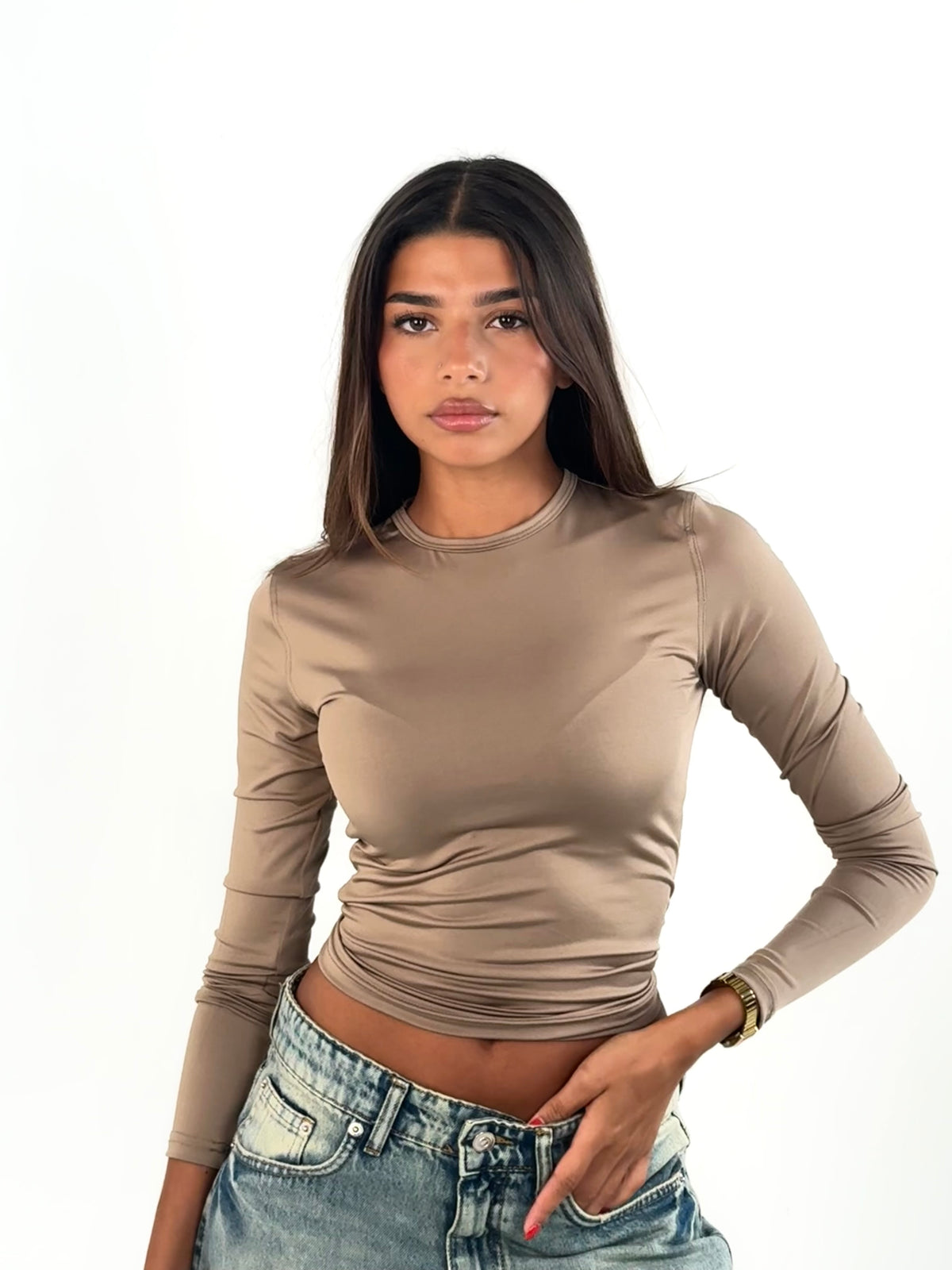 Long Sleeves Basic Top - Beige