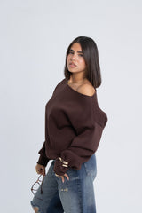 Oversized Offshoulder Top - Brown