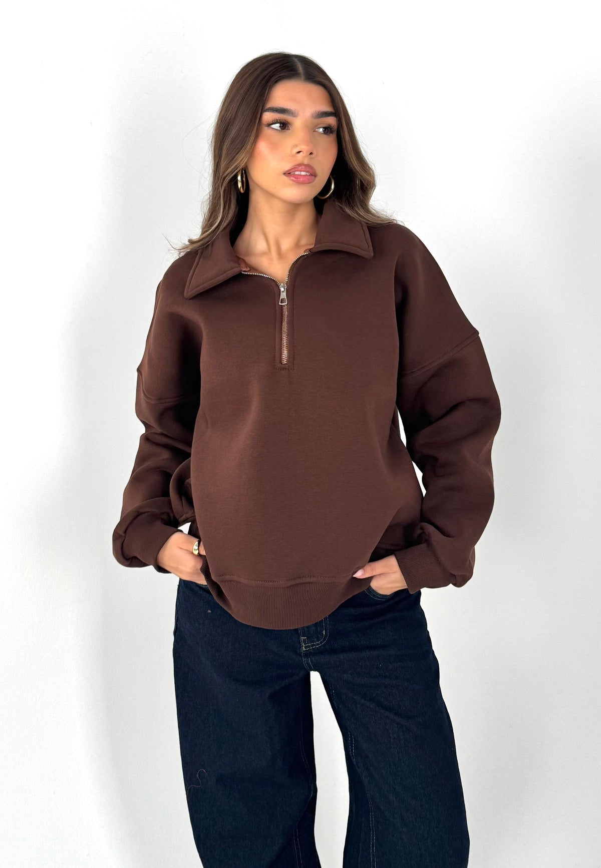 Zip-Up Sweater - Brown