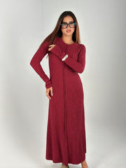 Body Shaped Long Sleeves Dress - Burgundy