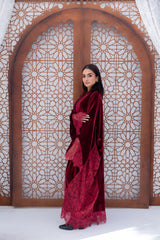 Velvet X Lace Kaftan - Burgundy