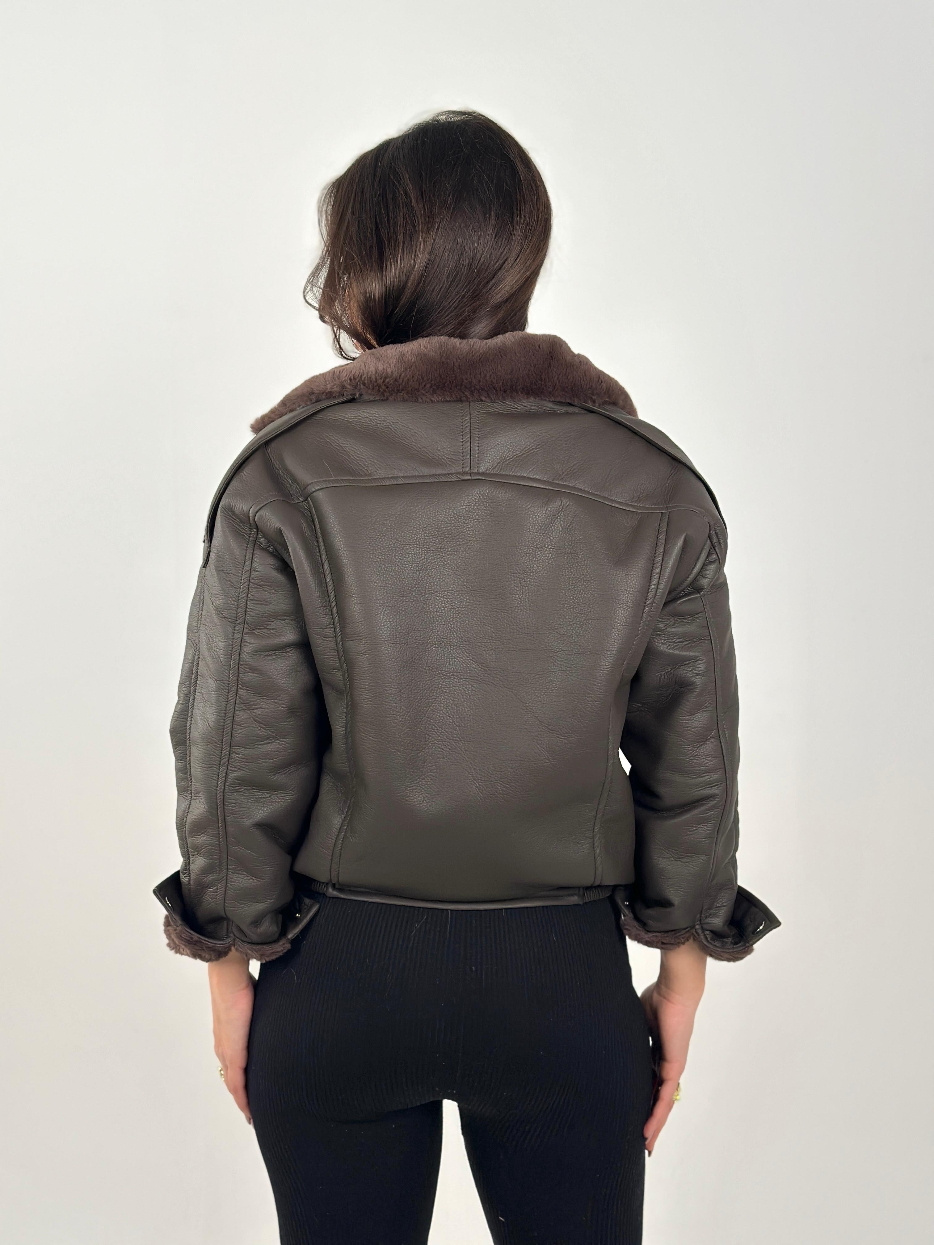 Leather X Fur Double Zipper Jacket - Brown