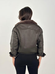 Leather X Fur Double Zipper Jacket - Brown