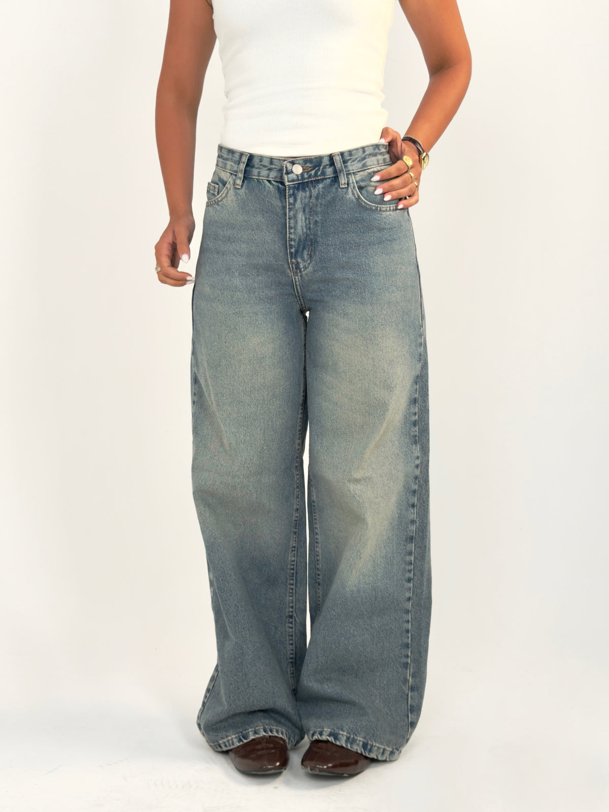 Wide-leg Dirty Denim