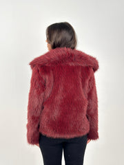 Cropped Fur Coat - Burgundy