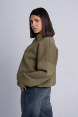 Zip-Up - Sweater - Olive