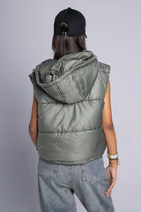 Hooded Cropped Vest - Olive