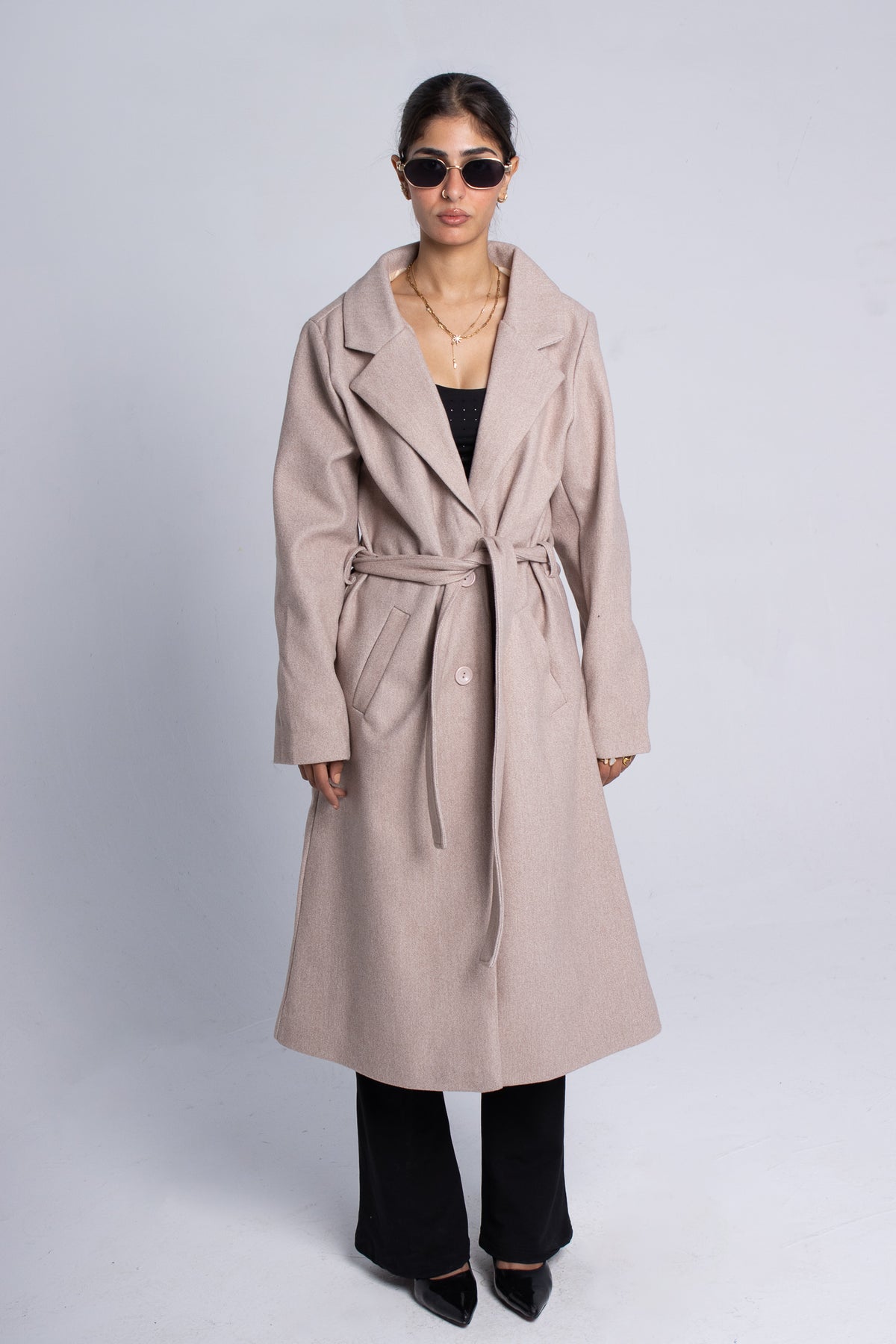 Wool Belted Coat - Beige