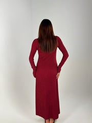Body Shaped Long Sleeves Dress - Burgundy