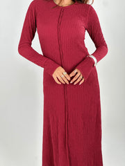 Body Shaped Long Sleeves Dress - Burgundy