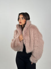 Cropped Zip Fur Jacket - Rose