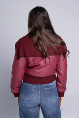 Ribbed Neck Puffer Jacket - Burgundy