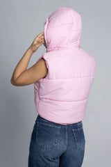 Hooded Cropped Vest - Pink