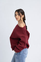 Oversized Offshoulder Top - Burgundy