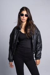 Statement Cropped Puffer Jacket - Black