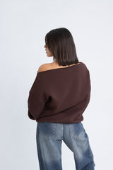Oversized Offshoulder Top - Brown