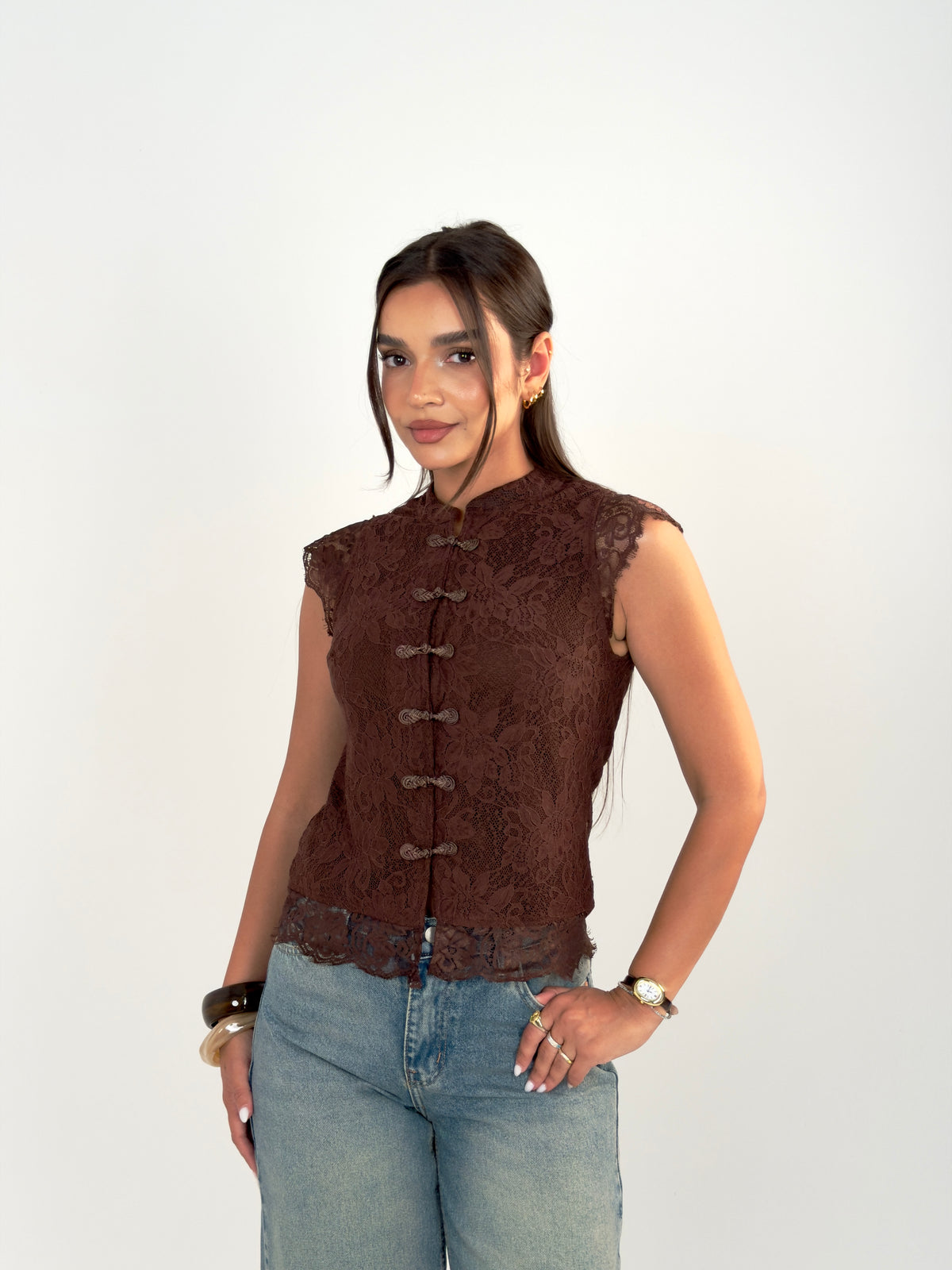 Japanese Lace Vest - Brown