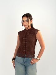 Japanese Lace Vest - Brown
