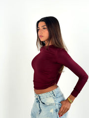 Basic Long Sleeves Top - Burgundy
