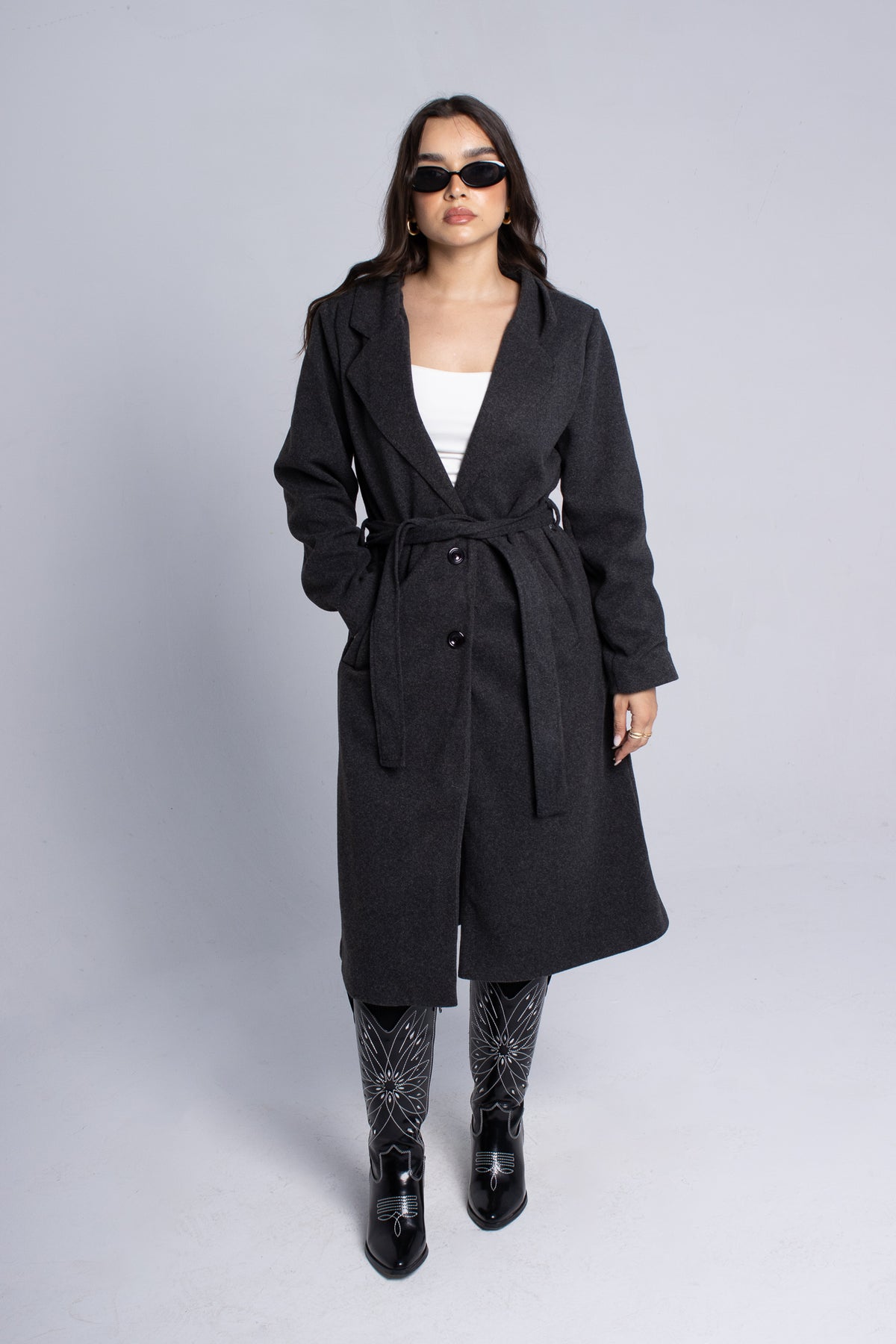 Wool Belted Coat - Grey