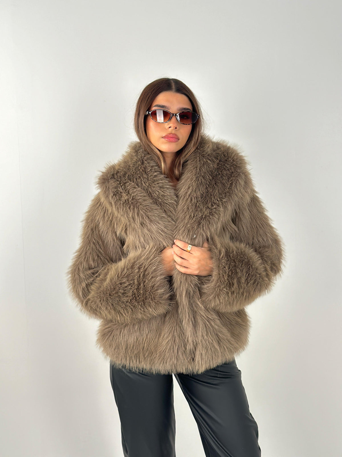 Cropped Fur Coat - Olive