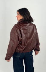 Belted Leather Jacket - Burgundy