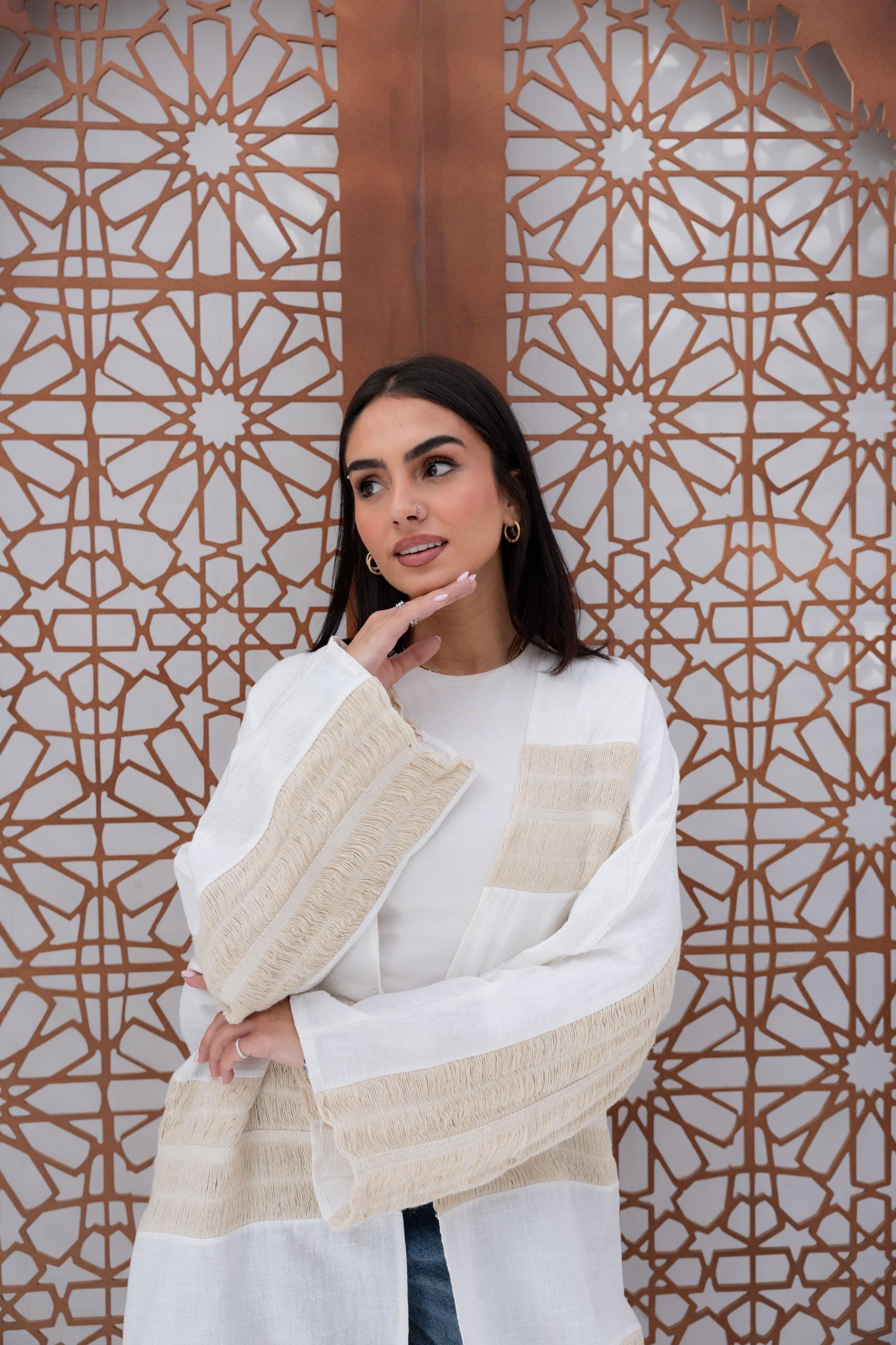 Mesh X Linen Cardigan - White