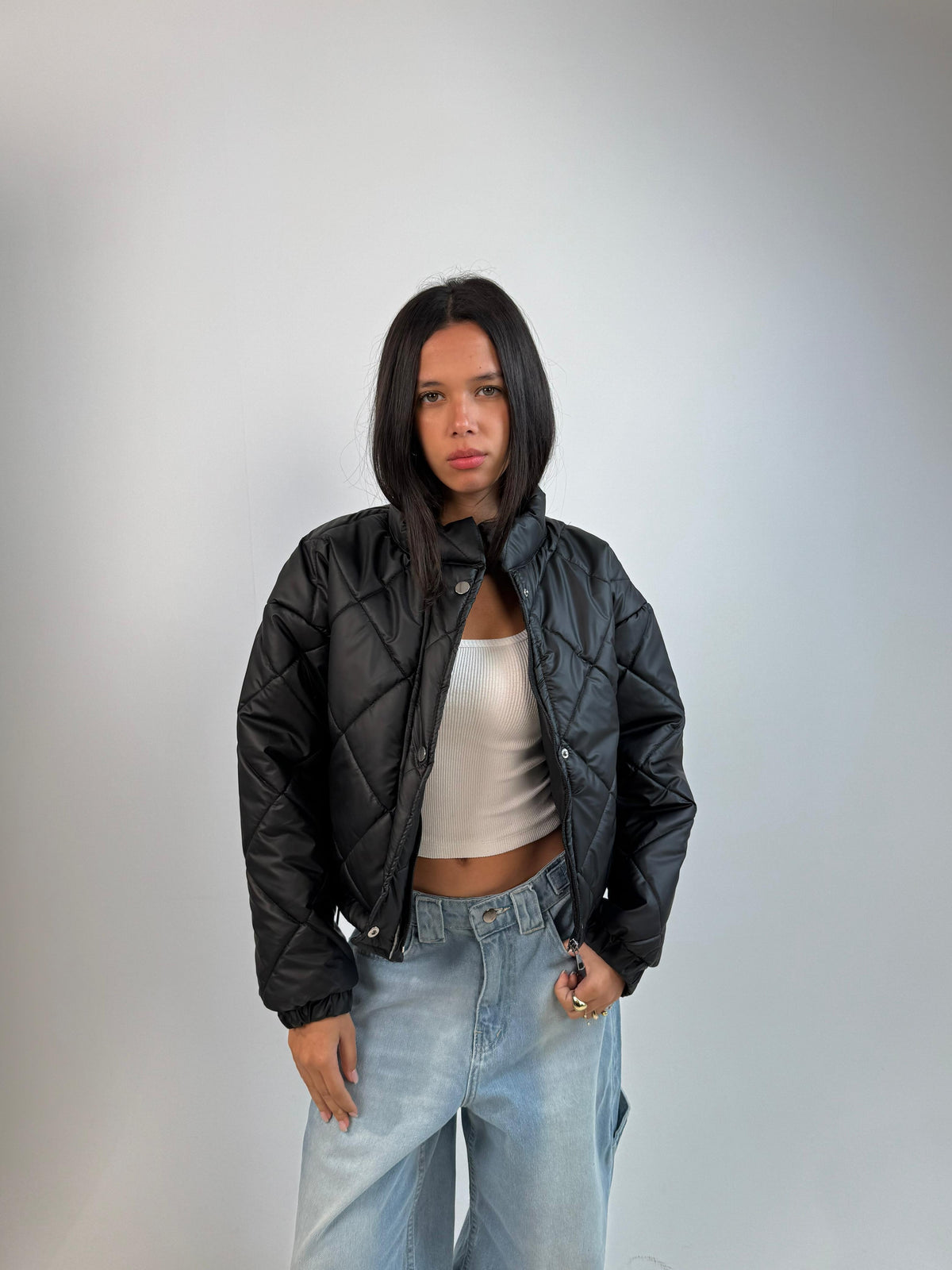 Diamond Puffer Jacket - Black