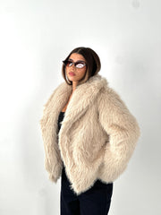Cropped Fur Coat - Beige