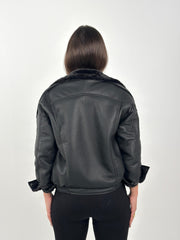 Leather X Fur Double Zipper Jacket - Black