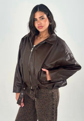 Belted Leather Jacket - Brown