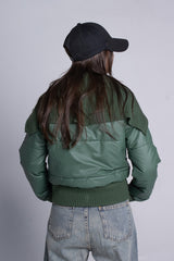 Ribbed Neck Puffer Jacket - Olive