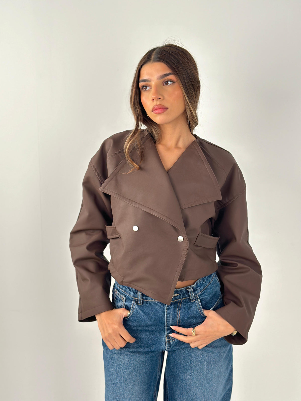 Crisscross Leather Jacket - Brown