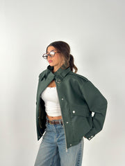 Leather Pockets Jacket - Olive