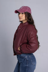 Statement Cropped Puffer Jacket - Burgundy