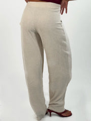 Bow Waist Linen Pants - Beige