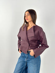 Crisscross Leather Jacket - Burgundy