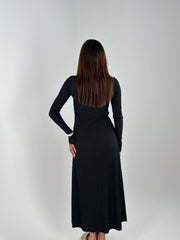 Body Shaped Long Sleeves Dress - Black