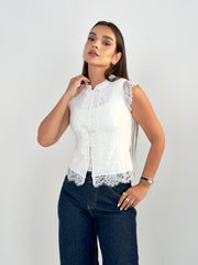 Japanese Lace Vest - White