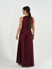 V Lace Dress - Burgundy